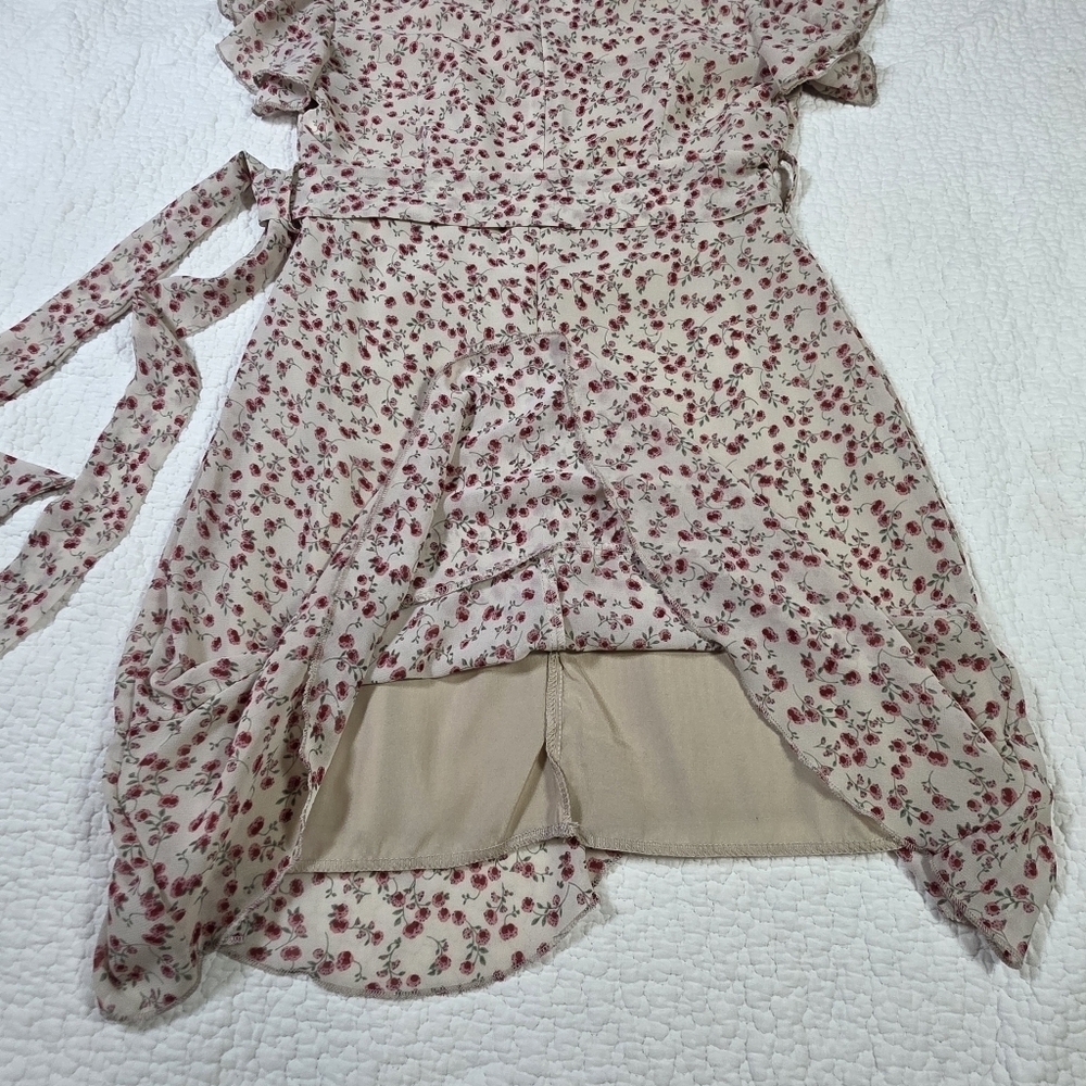 Shein Floral Print Flutter Sleeve Faux Wrap Dress - Picture 5 of 7